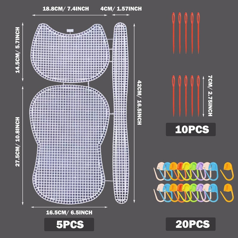 Allazone 37 PCS Clear Mesh Canvas Sheets for Embroidery, Mesh Sheets with 2 Color Acrylic Yarn for DIY Sewing Bag - Image 2